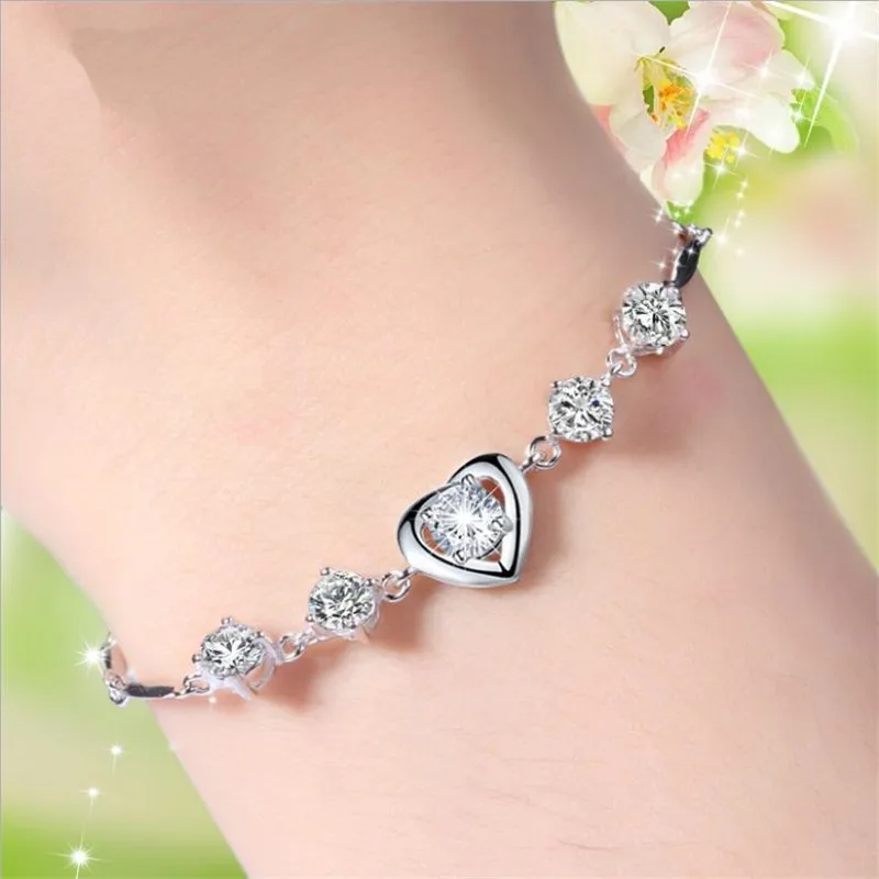

Everoyal Trendy 925 Sterling Silver Bracelets For Women Jewelry Fashion Zircon Heart Bracelet Girls Lady Valentine's Day Bijou