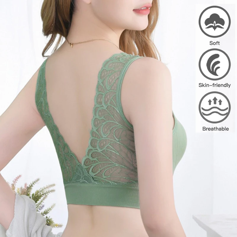 

Backless Deep V Bra Sexy Women Sports Bralette Top Lace Push Up Bralettle Women Underwear Elasticity Seamless Wire Free Bras