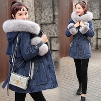 2020 winter new women lamb cashmere thick denim jacket loose warm coat casual korean hooded female jean outerwear tops