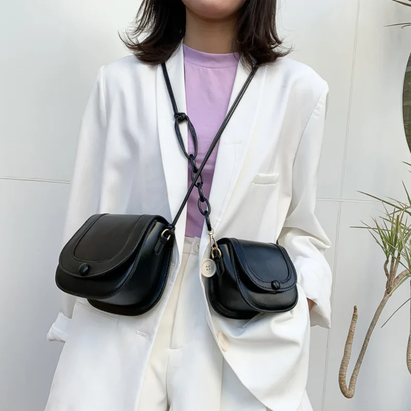 

Fashion Solid Black White Color Saddle Mini One Shoulder Messenger Crossbody Bags For Women Girls Handbag With Cover