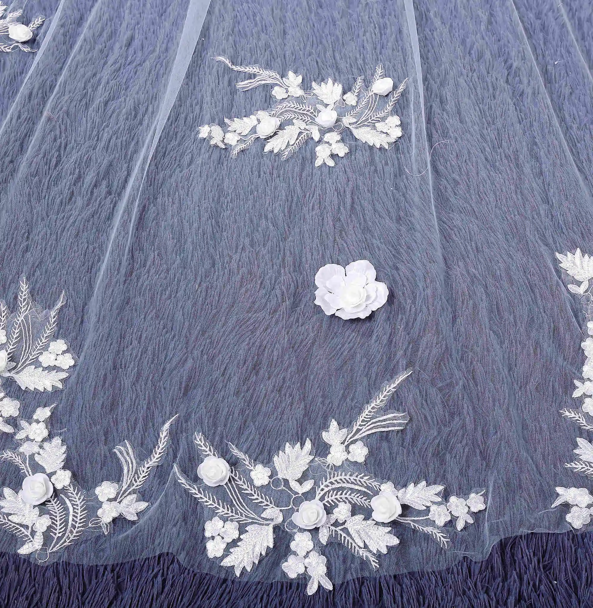 Tanpell Amazing 3D Flowers Appliques Cathedral Wedding Veil One-Layer Ivory Tulle Long Accessories Bridal For | Свадьбы и торжества