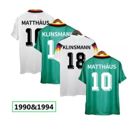 

1990 1994 Retro Jersey Home and Away KLINSMANN 18 MATTHAUS 10 Green, Blue White Football Short-Sleeved Shirt