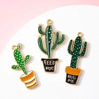 10pcs cartoon cactus prickly pear cacti flower enamel charm for diy necklace earring keychain charm jewelry making accessories