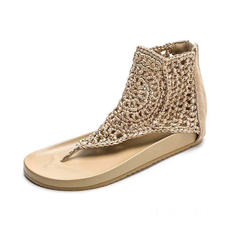 

Woman 2020 Summer Real Leather Vintage Sandals Casual Knitted Shoes Women Retro Sandalias Flip Flop Female Ladies Platform Shoes