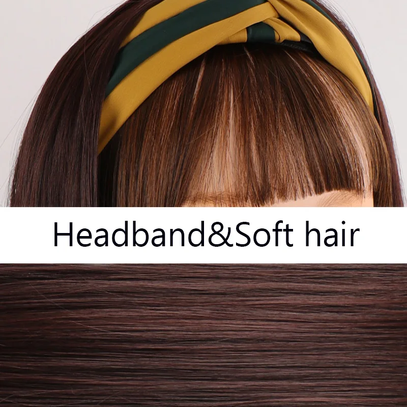 AOSI Long Headband Synthetic Half Wig Lolita Straight Natural Hair Bangs Clip In Hair Extensions Fake Hairpiece For Women Girl