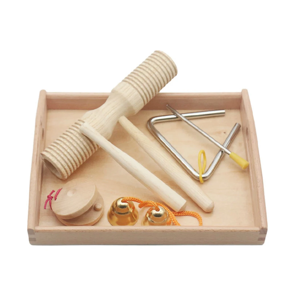 

Wood Percussion Instruments Rhythm Sticks Castanet Kids Baby Montessori Toys Play Set With Storage Tray Gift for 2-7 Ages Baby