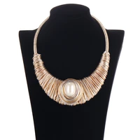 liffly fashion long chain big circle collar choker necklace pendants vintage aluminum wire necklace women jewelry wholesale