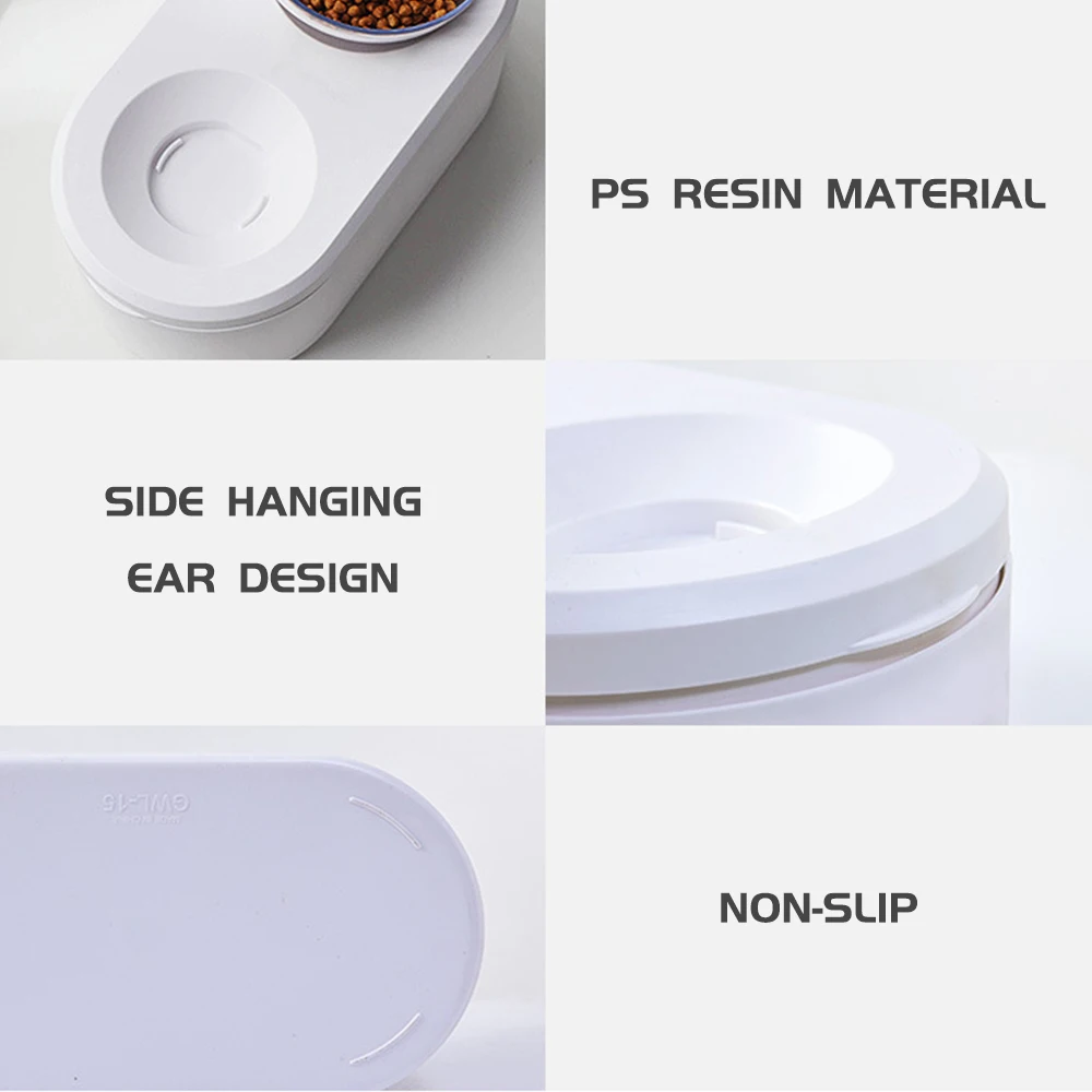 White Double Cat Dog Bowls with Stand Large Capacity Pets Food Storage Raised Feeder Container Transparent Water Bowl Product | Дом и сад