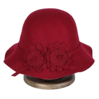 high quality new autumn winter flower decoration wool felt fedora caps women vintage solid color bucket hats