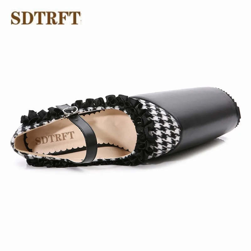 SDTRFT; sapato feminino; Туфли-лодочки на ультравысокой танкетке 30 см для студенток; женская обувь на платформе с круглым носком и пряжкой; обувь в стиле Лолиты для костюмированной вечеринки в стиле ретро
