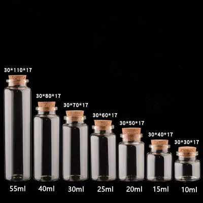 

24pcs 10ml 15ml 20ml 25ml 30ml 40ml 55ml Cute Clear Glass Bottles with Cork Stopper Empty Spice Bottles Jars DIY Crafts Vials