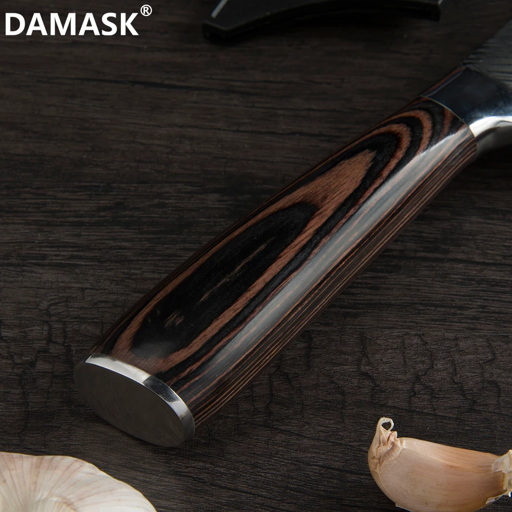 Набор кухонных ножей Damask 7Cr17 Mov кухонный нож из нержавеющей стали высококлассный нож с рисунком рыбьей кости с бесплатными подарочными ножны