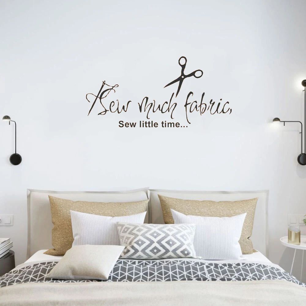 

Sew Much Fabric Sew Little Time Wall Decal Quote Wall Sticker For Seamstress Room Sewingshop vinyl art mural HJ330
