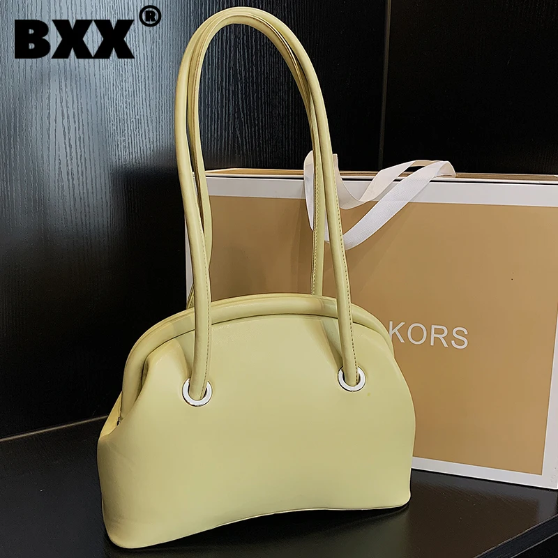 

[BXX] Simple Solid Color PU Leather Bags For Women 2021 Autumn Branded Shoulder Bag Handbags Trending Luxury Hand Bag HU447