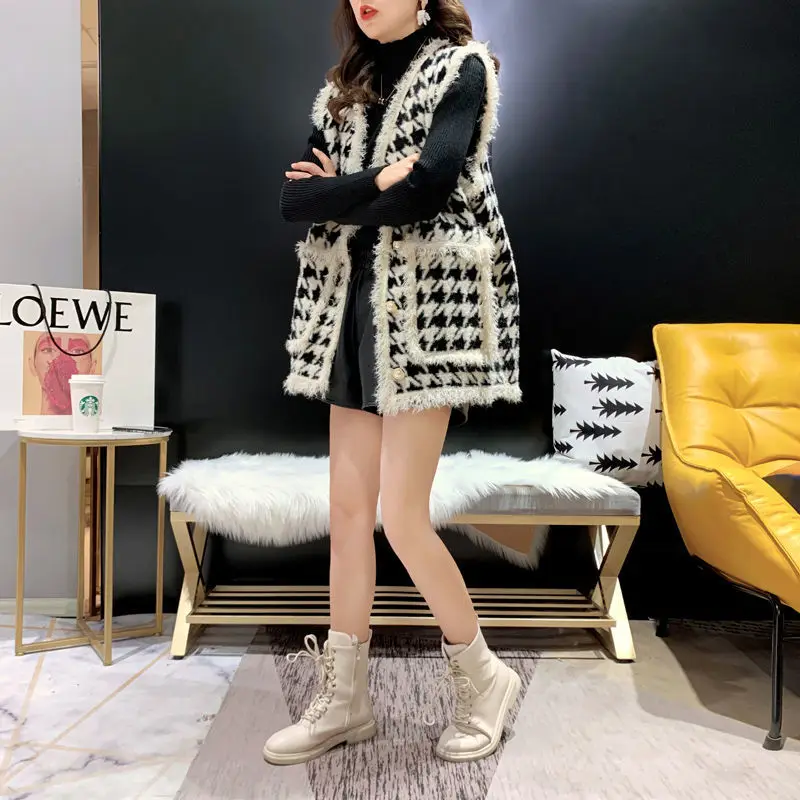 

Tassel Vest Coat Women 's 2020 Spring And Autumn New Loose Imitated Mink Knitted Vest Outer Wear