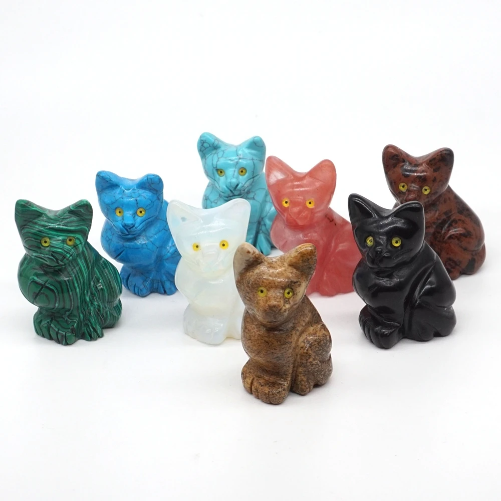 

Cat Figurine Stone Carving Natural Gemstone Crystals Healing Reiki Crafts Animal Statue Rock Quartz Home Decoration Gift 2"