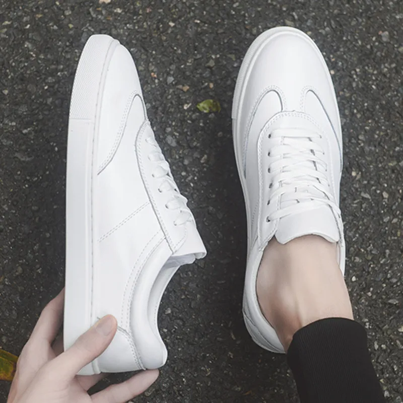 

Fashion leather Shoes Men Loafers Soft Casual Leather Men Shoes Breathable Lace-up Solid White Sneakers Luxury Brand Men Flats