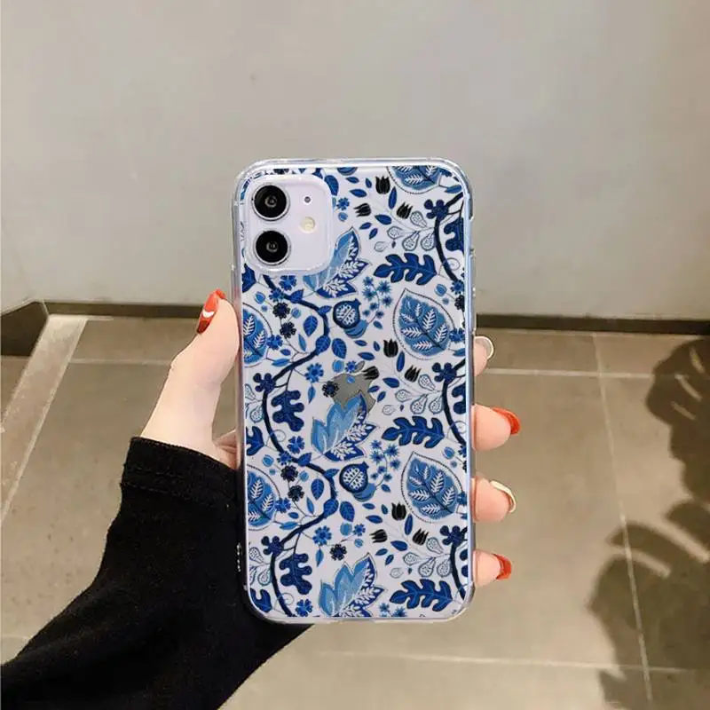 

Blue and white porcelain Phone Case Transparent for iPhone 6 7 8 11 12 s mini pro X XS XR MAX Plus