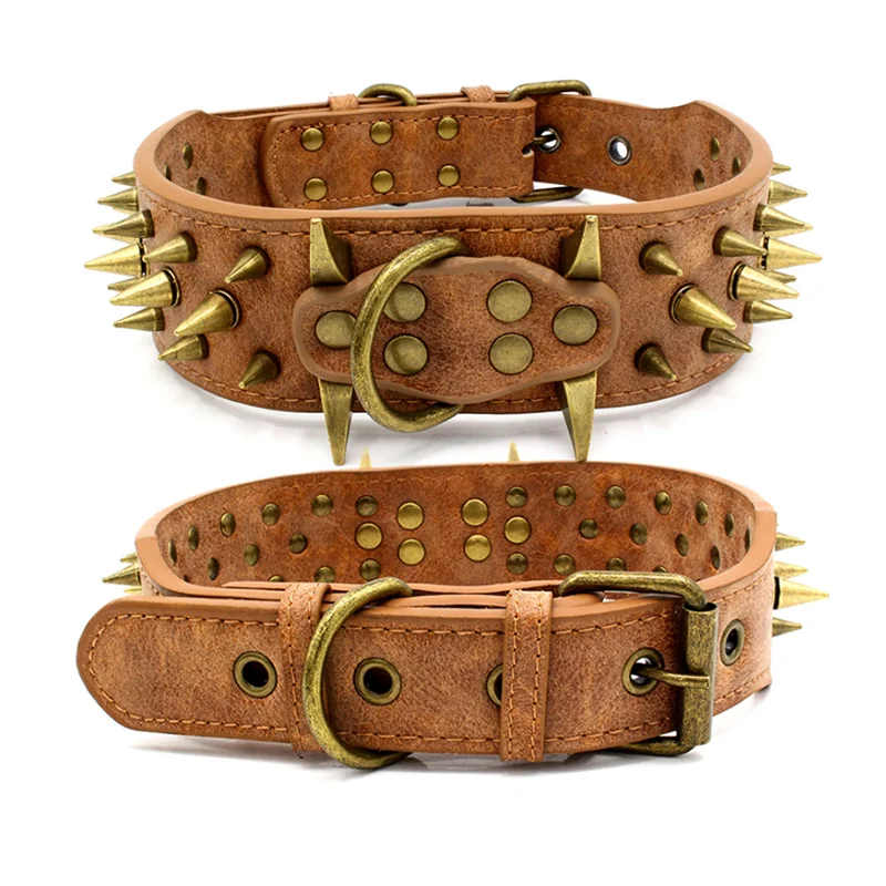 

Dog Collar Anti-Bite with Sharp Nails for Large and Medium Pit Bull Terrier Bully 2 Sizes 3 Colors PU Protective Dog Accessories