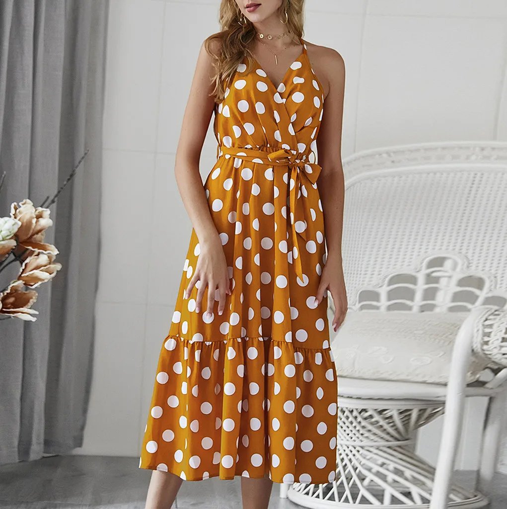 Мода весна 2020 женское платье в горошек Женская майка с принтом v образным вырезом