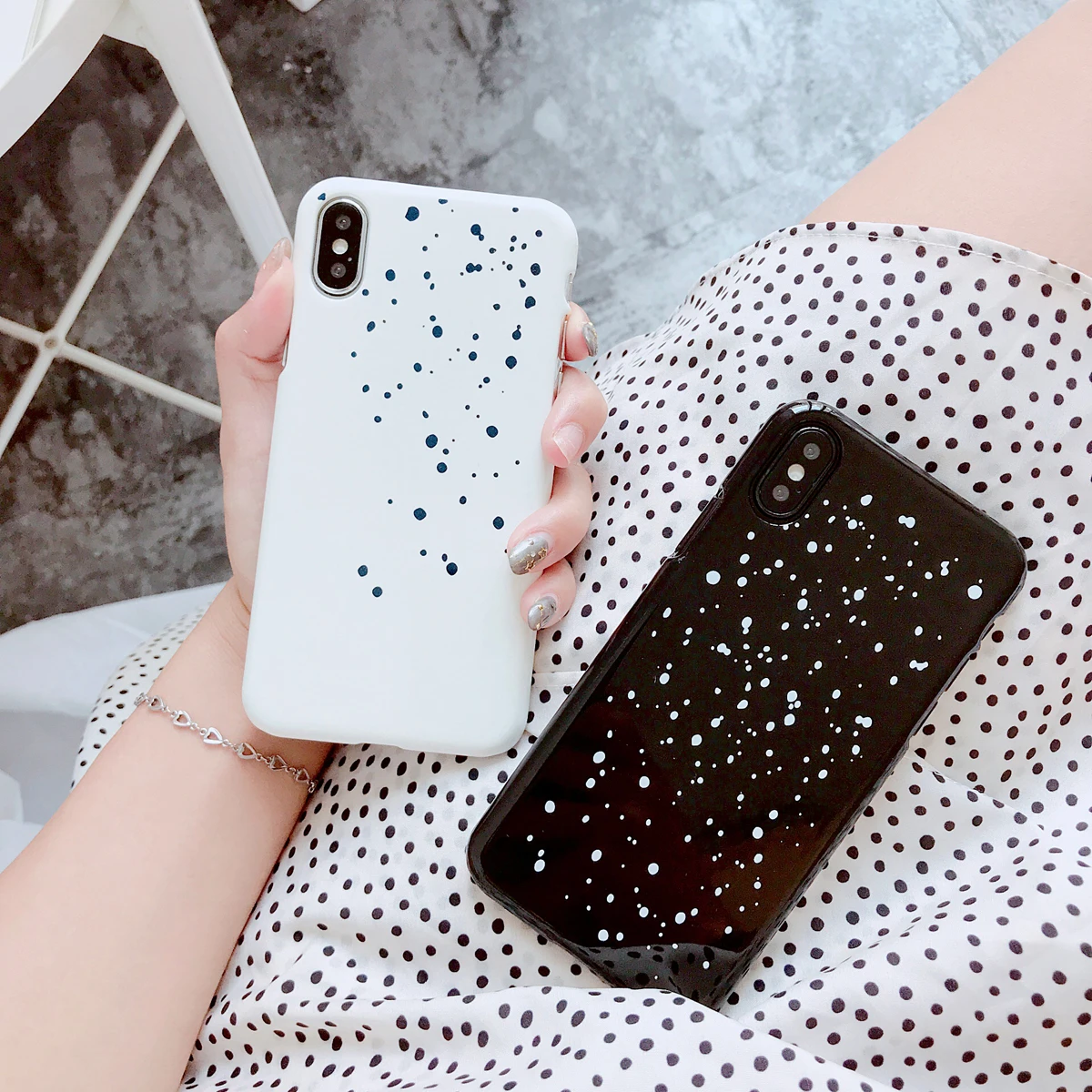Новый Модный чехол с милым рисунком в горошек для iphone 6 6S 7 8 Plus X XR XS Max белый черный