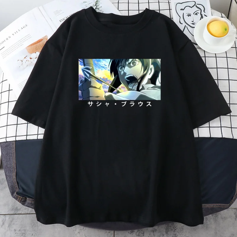 

Camiseta feminina de attack on titan, camiseta de verão com estampa de anime, harajuku, gola redonda, folgada, hip hop,