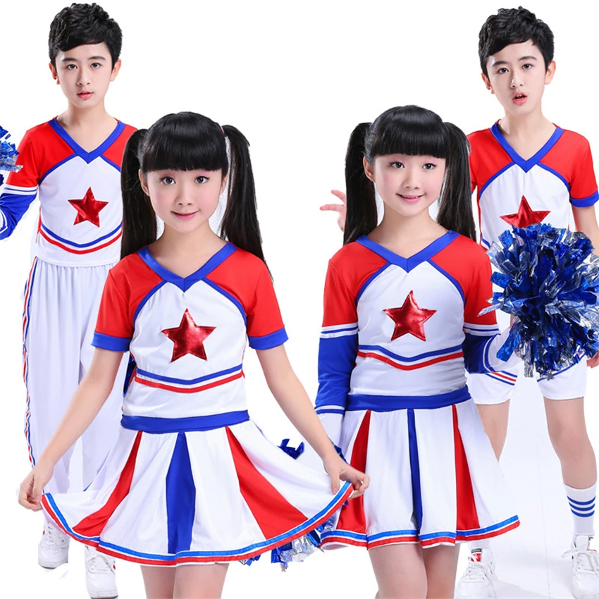 Boy Gril Student Cheerleader Teenagers School Uniform Skirt Kid Dance Costume Gymnastics Children Performance Clothing 110-160CM