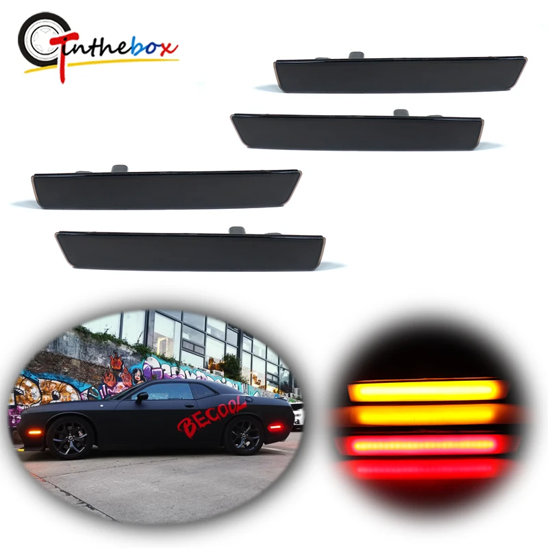 

Gtinthebox Smoked Lens Front Amber Rear Red LED Side Marker Light Kit Fender Side Marker Lights For 2015-2020 Dodge Challenger