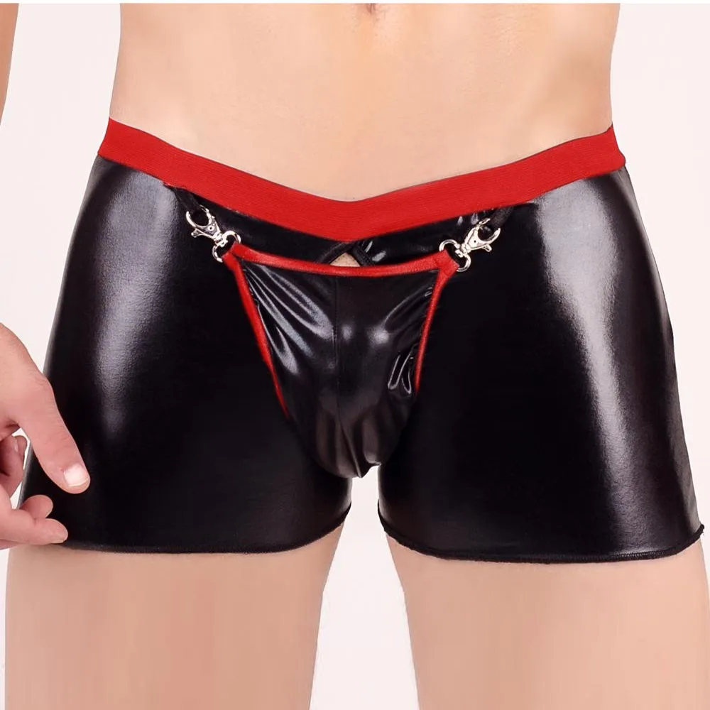 Мужские открытые ластовицы кожаные шорты боксеры Wetlook Клубная одежда Гей Нижнее