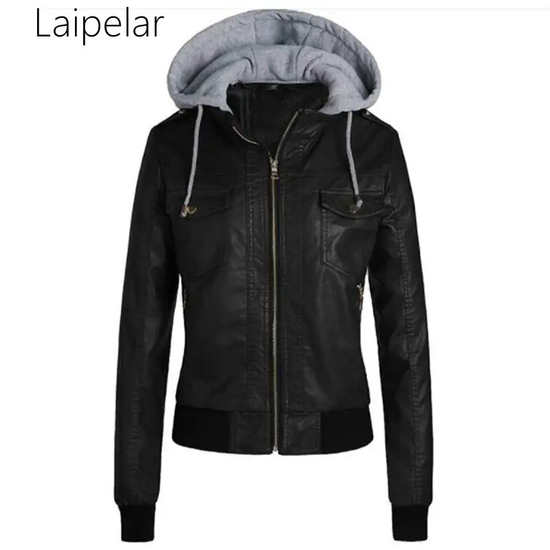 

Laipelar New 2020 Autumn Women Jacket Hooded Zipper Jackets Faux Leather PU Female Jacket Coat Hot Pocket Ladies Fleece Jacket