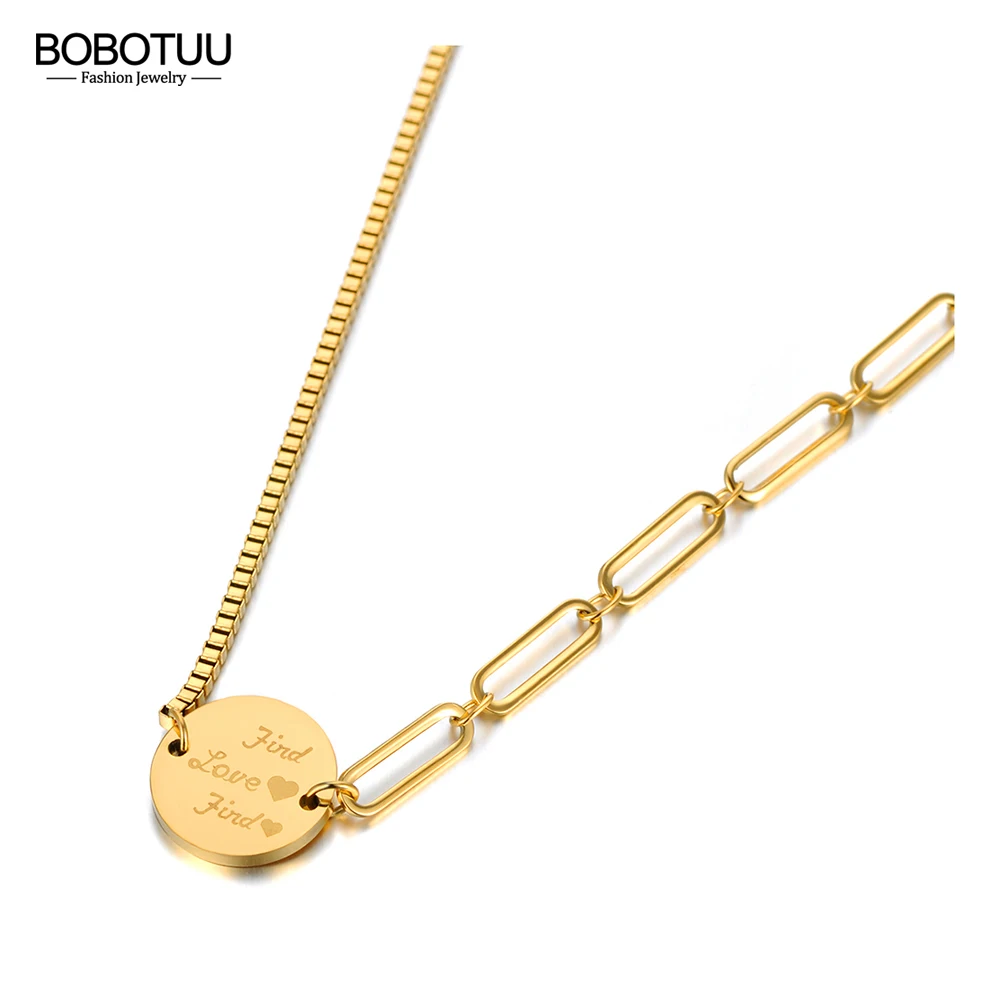 Модное богемное ожерелье BOBOTUU из нержавеющей стали с подвесками в виде надписи Love