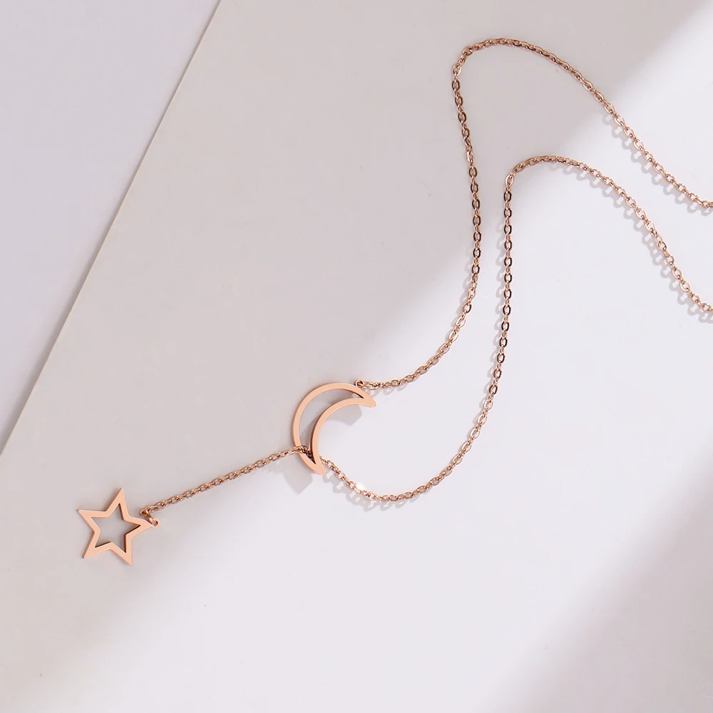 DOTIFI 316L двойная подвеска из нержавеющей стали длинная цепочка Луна Звезда Роза