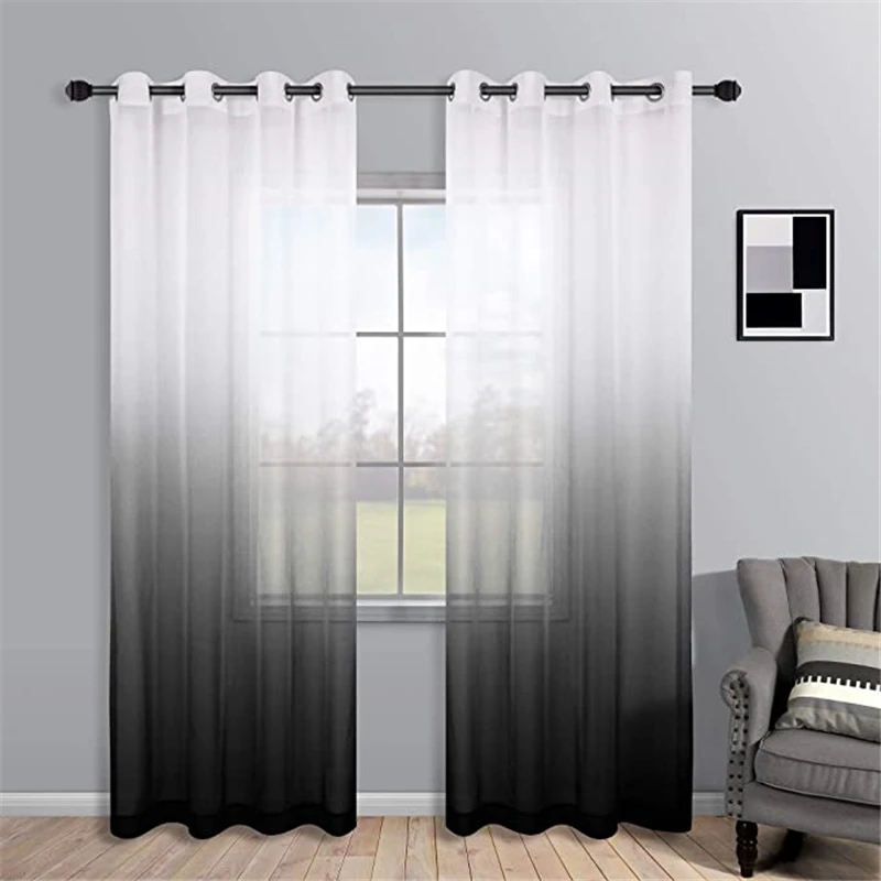 

Black Tulle Curtains for Living Room Grommet Drapes Window Sheer Elegant Modern Stylish Curtains for Bedroom Decor