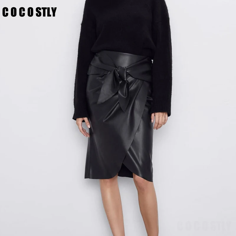 Женская Асимметричная мини юбка из искусственной кожи элегантная офисная с