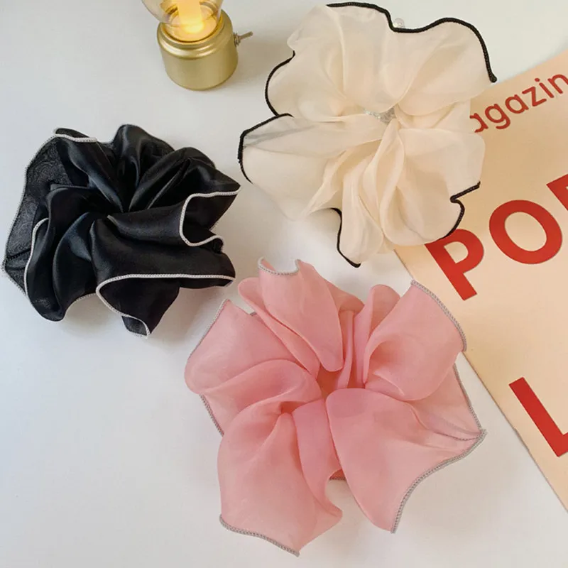 

Summer Solid Satin Silk Hair Scrunchie Oversized Elastic Hair Band For Women Girls Hair Rubber Hair Accessories Ponytail Holder