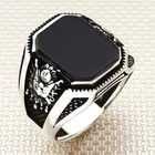 Пуфик Tugra с черным ониксом кольцо оникс Для мужчин, 925 пробы Серебряное кольцо, ручная работа, пуфик стильное серебряное кольцо, подарок для Него