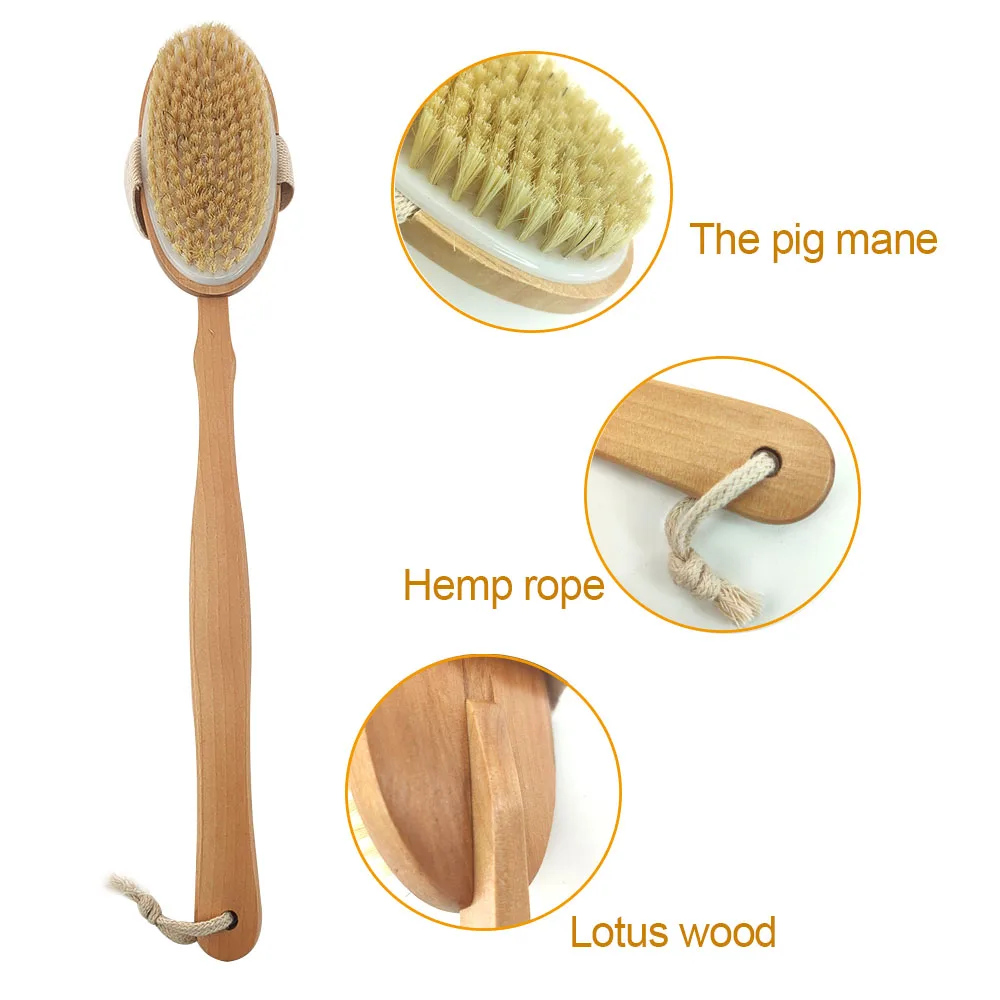 

Щетка для ванны, Массажная щетка из натуральной щетины, отшелушивающая, с длинной ручкой, деревянная щетка для душа, спа-массаж тела сухая ще...