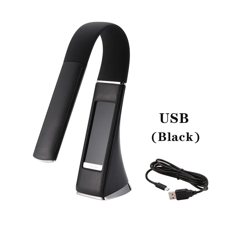 BLACK USB Светодиодный светильник для защиты глаз с регулируемой яркостью, светодиодный настольный светильник для чтения, светильник RGB с сенсорным управлением, календарь, будильник, температурная лампа - Цвет корпуса: BLACK USB