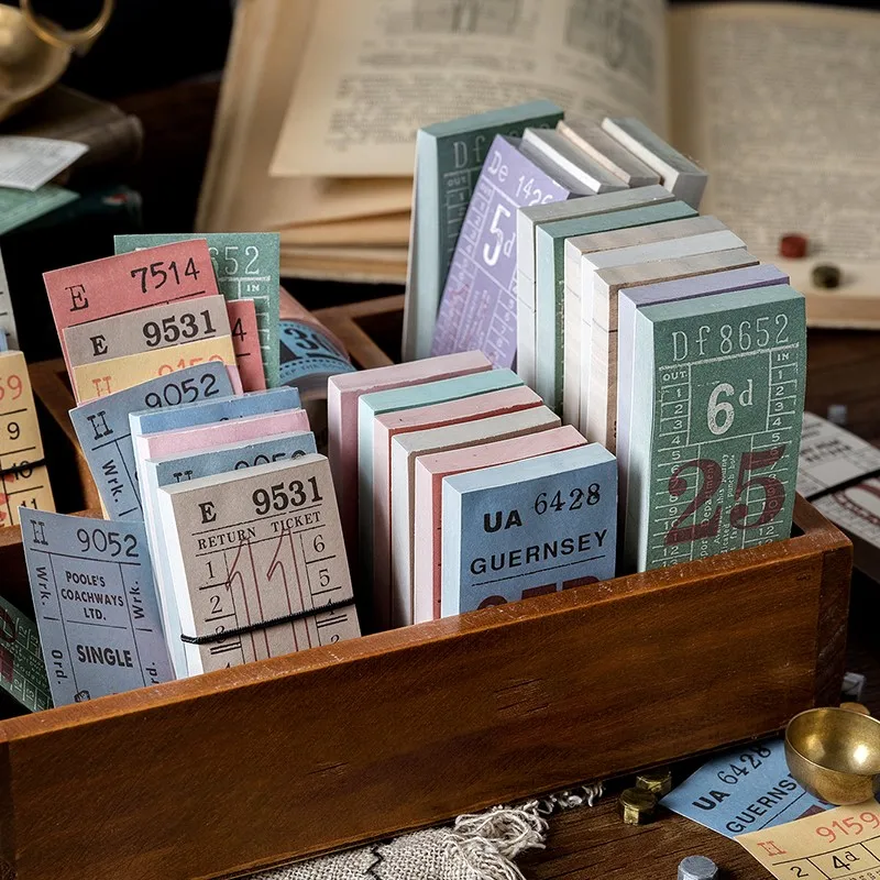 100 Pcs/Set Retro Ticket Series Self Adhesive Memo Pad Sticky Notes School Office Supplies Notepad Label | Канцтовары для офиса и