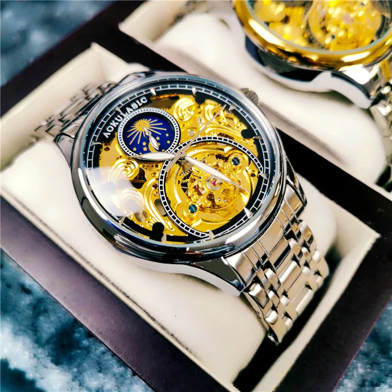 

AOKULASIC Watch Top Brand Men's Watch Mechanical Watch Men Hollowing Out Fashion Business Waterproof Automatic Wrist Watch