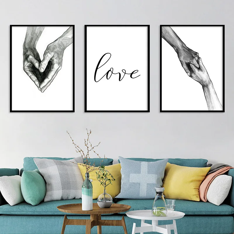 Modern Canvas Painting Sketch Hold Hands Making Heart Nordic Poster Prints Wall Pictures Decor for Friendship and Love | Дом и сад