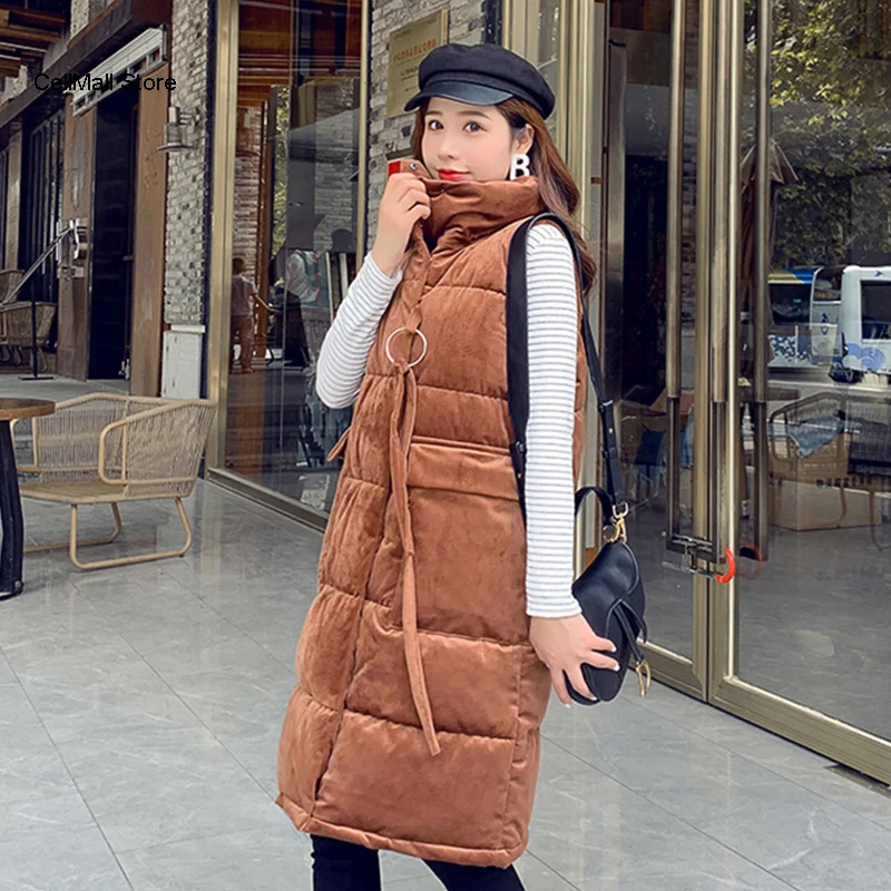 Женский Длинный жилет с воротником-стойкой однотонная плотная куртка без