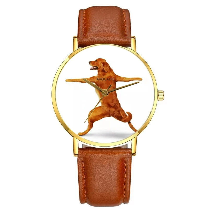 

The New Golden Retriever Kid And Women’S Watch Gold Brown Leather Strap Ladies Quartz Wristwatches