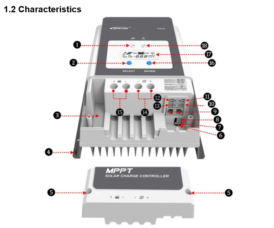 EPever MPPT 50A 12V24V36V48V солнечная панель регулятор заряда батареи ЖК-дисплей свинцово-кислотная литиевая батарея Tracer 5415an