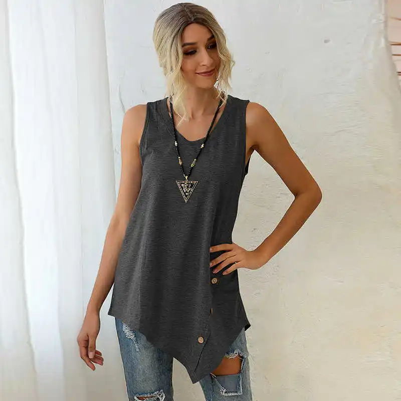 

Women Button U-neck Vest Wear Tops 2021 Summer Fashion Sleeveless Cropped Streetwear Solid Sexy Clothes Girls Oversize