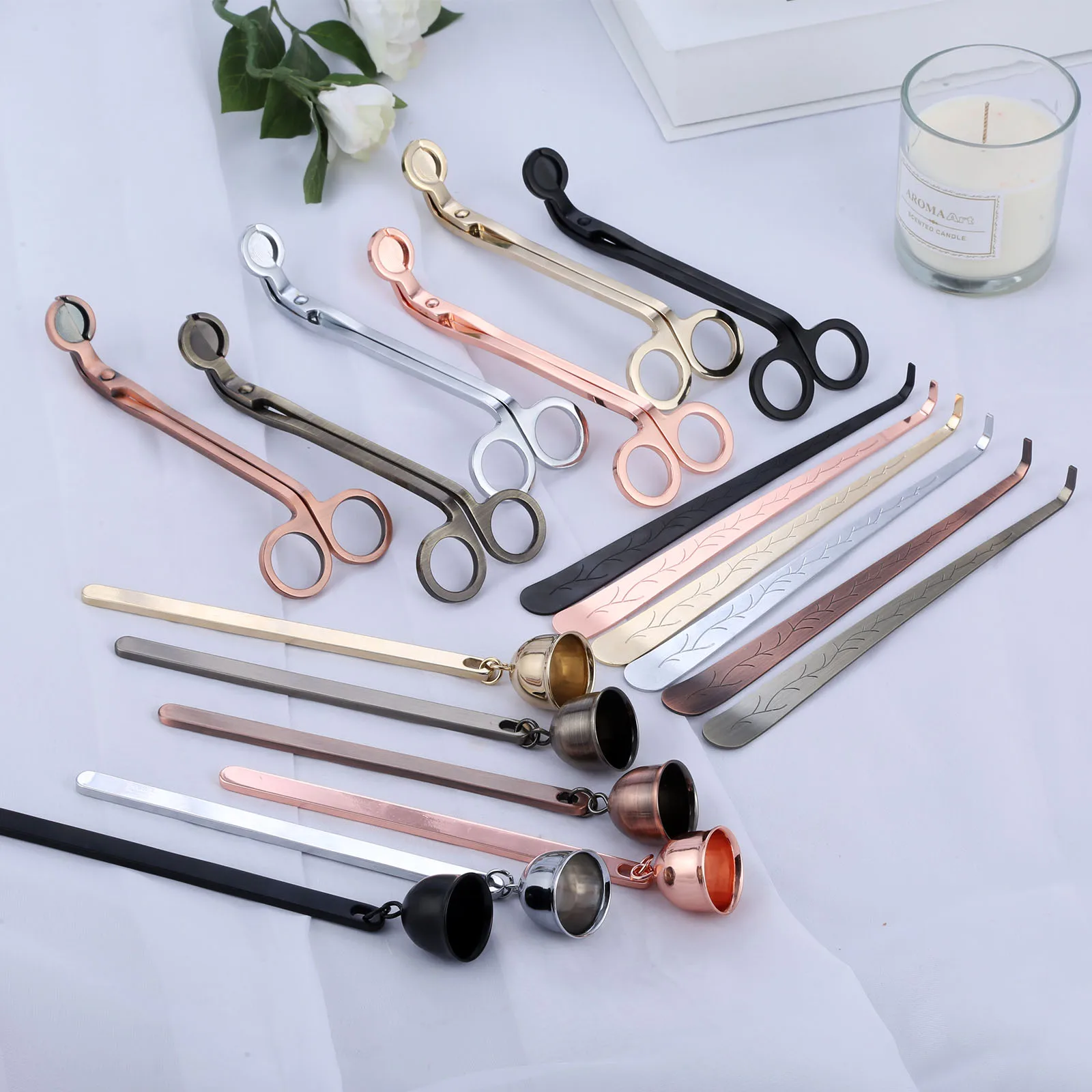 

3pcs Candle Extinguisher Candle Bells Candle Cover Candle Scissors Candle Care Kit Home Decoration Candle Repair Tool Kit