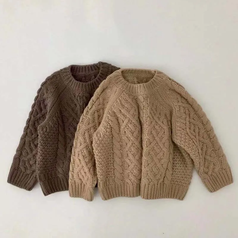 

Новинка, одежда для маленьких мальчиков, свитер, одежда для девочек на осень и зиму, пуловер для девочек, детская одежда, однотонный вязаный ...