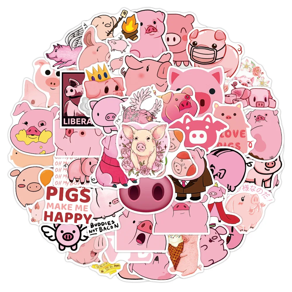 

50pcs Pink Cute Piggy Stickers Suitcase Laptop Scooter Water Cup Decorate Stickers