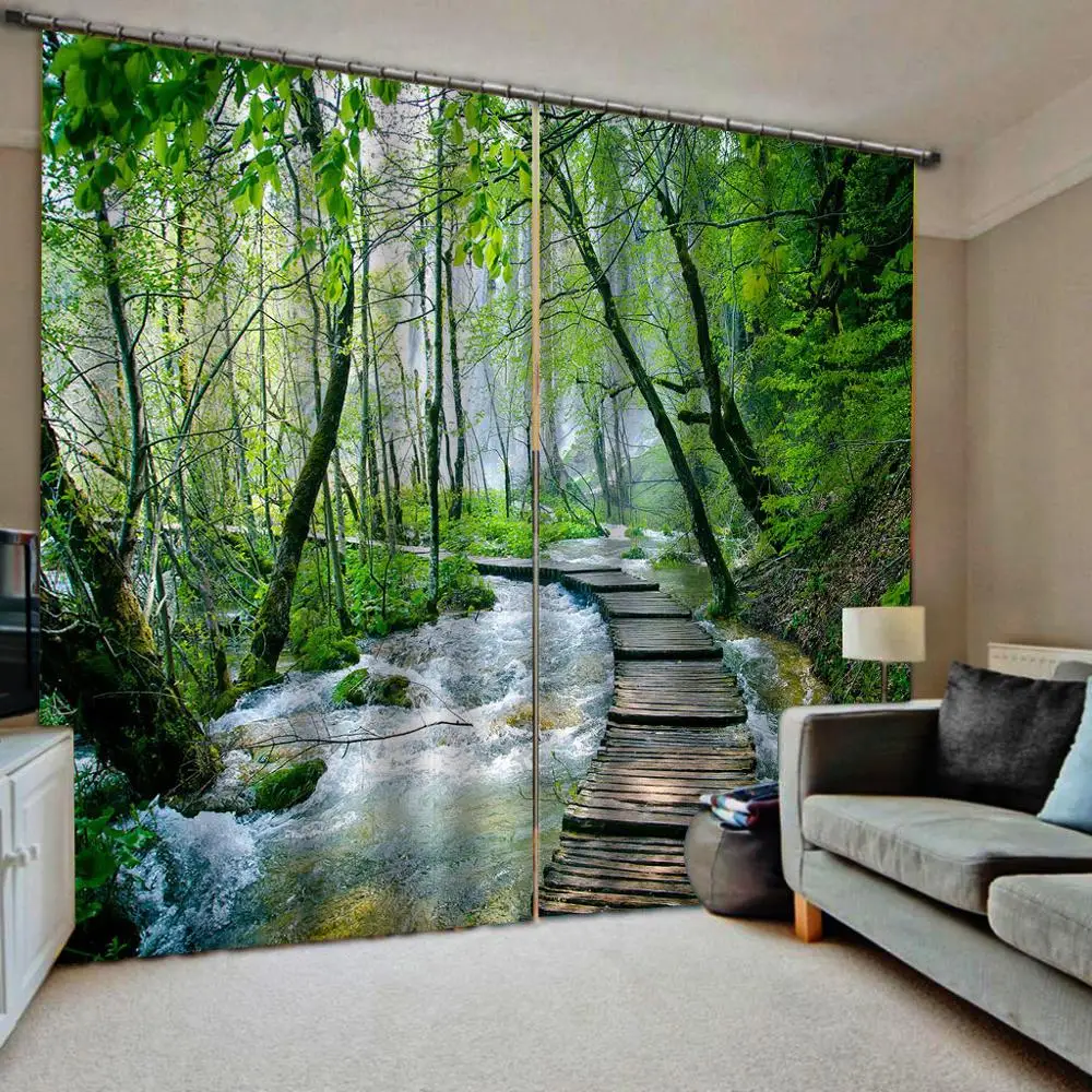 

Modern 3D Forest Curtains Window Blackout Sheer Curtains For Living Room Bedroom Interior Decorative Waterfall Drapes