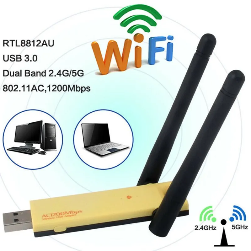 Двухдиапазонный 1200 Мбит/с беспроводной USB 3,0 Realtek RTL8812AU Wifi адаптер 2,4G/5 ГГц сетевой адаптер с антенной для Windows Mac OS